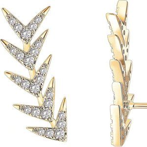 14K Gold Plated Cubic Zirconia Ear Crawler Earrings - Faux Diamond Arrow Ear